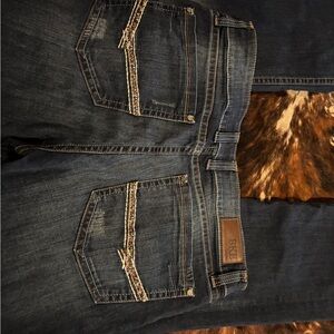 BKE “Scarlet” Boot cut Indigo Jeans with Tan Stitching, Size 34 XL
